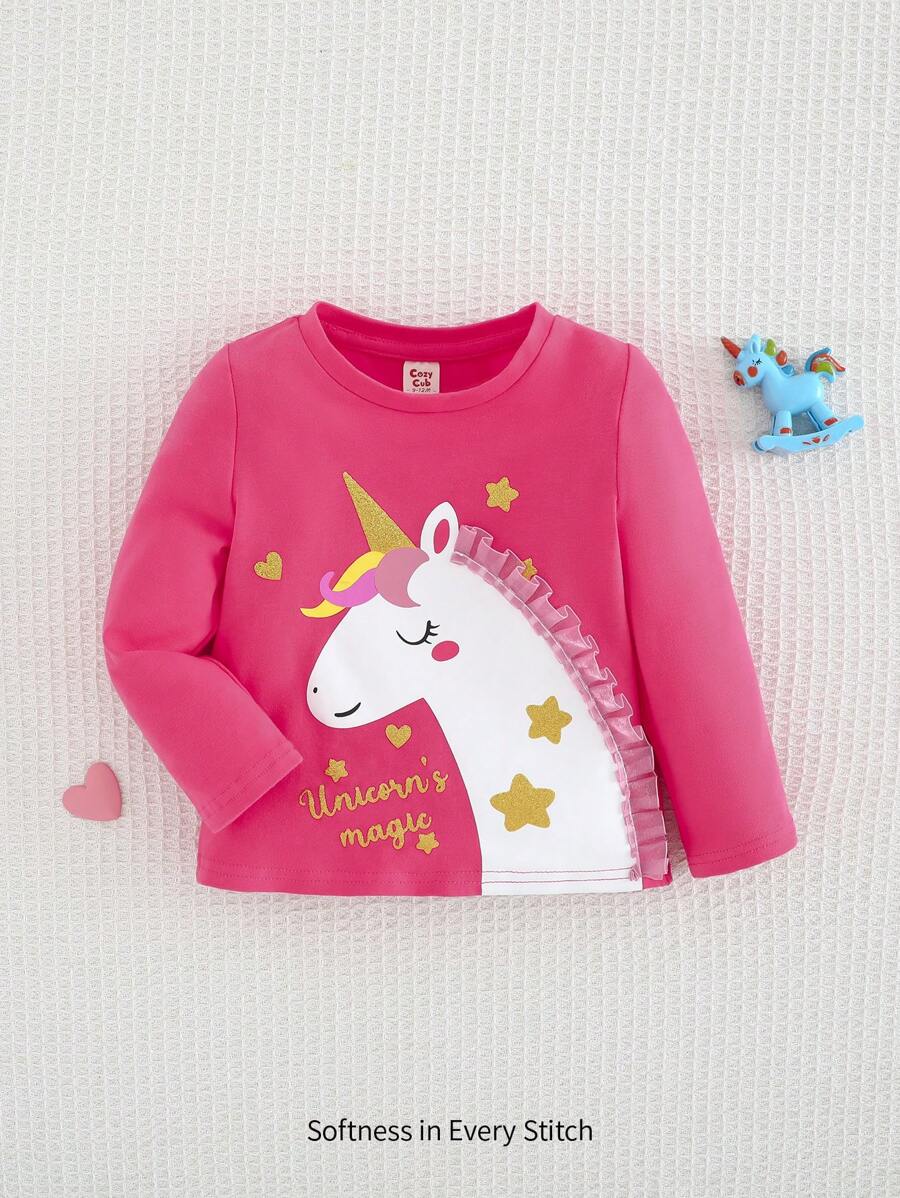 Cozy Pixies Baby Girls' Colorful Unicorn Pattern Knitted Soft Crew Neck Long Sleeve Pullover Sweater - Red - View 1