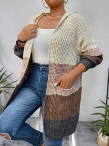 Calvaya Cộng với kích thước sọc tương phản thiết kế màu sắc áo khoác cardigan dáng rộng thông thường - Nhiều màu - Xem 5