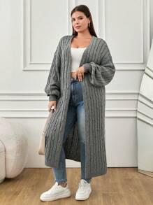 EURMUSE Cárdigan largo y grueso de talla grande con patrón de cable - Gris - Ver 1