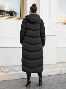 EURMUSE Women's Utility Hooded Front Zipper  Quilted Warm Puffer Down Coat - Black - View 2
