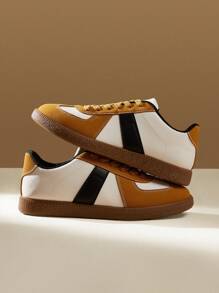 CUCCOO EASI 2024年春季女款德国训练运动鞋，复古休闲系带硫化平底白色鞋秋季运动鞋 - 卡其色 - 查看 9