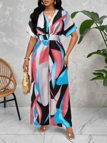 Lyxana Bộ đồ liền thân tay cánh dơi in họa tiết hoa ngẫu nhiên - Màu xanh nhạt - Xem 4