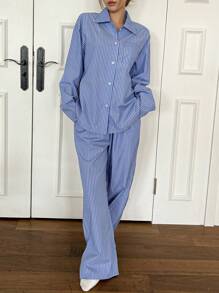 DAZY Conjunto de pijama casual a rayas minimalista