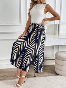 Chiquease 性感高腰开叉印花裙，休闲度假