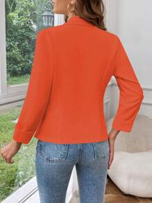 Chiquease Áo khoác vest cổ bẻ màu trơn thời trang xuân thu cho nữ, tay áo 3/4, hàng khuy đơn, thanh lịch - Gỗ đỏ - Xem 2