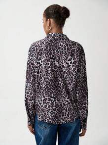 Chiquease Turndown Collar Drop Shoulder Leopard Print, Open Front Loose Casual Fashion Blouse For Women, Animal Print Shirt Fall Cloth For Women