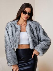 SHEIN Tall Women's Fake Fur Coat Suitable For Autumn And Winter - Grey - View 3
