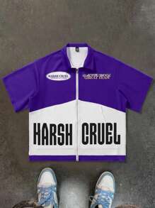 Manfinity EMRG 男士夏季休闲撞色拼接字母印花衬衫 - 彩色 - 查看 1