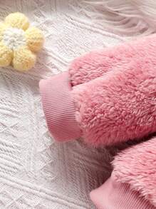 女婴休闲动物刺绣羊毛运动衫和运动裤套装，秋冬 - 粉色 - 查看 5