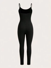 SHEIN Essnce  Women's Summer New Free People Women Jumpsuits Back To School Clothes Workout Women Sets Teacher Clothes Business Professional Tights Pride Outfits Sweatpants Business Casual Clothes Set Leggings Going Out Sets Airport Outfit Biker Shorts Women Rompers Leggings Fashion Casual Sports Black 2-Piece Cami Shorts And Trousers Bodycon Jumpsuit - Black - View 5