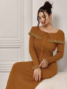 Modelyn 2-częściowy elegancki zestaw kardigan i spódnica w kontrastowym kolorze, wiosenno-jesienny, dla kobiet - Sekwoja - Zobacz 8