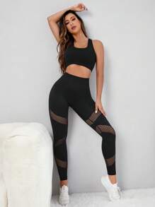 Easithlete Quần Leggings Thể thao Nữ Cắt ra màu trơn - màu đen - Xem 6