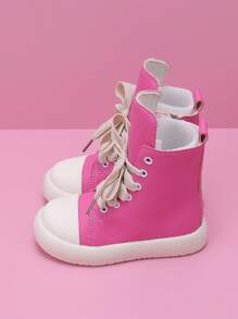 儿童时尚系带真皮平底中筒休闲靴 - 粉色 - 查看 4