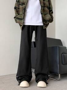 Claim Dot Y2K Vintage Loose Fit Washed Black Wide Leg Pants For Men - Black - View 5