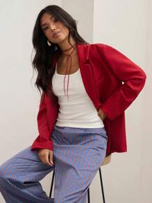 COSMINA 女式秋季红色翻领长袖前扣休闲西装外套 - 紅色 - 查看 5