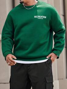 Manfinity Homme Men's Plus Size Crew Neck Letter Print Casual Pullover Sweatshirt