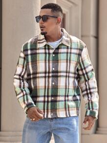 Manfinity Homme Plus Size Men's Casual Plaid Print Jacket, Autumn - Multicolor - View 5