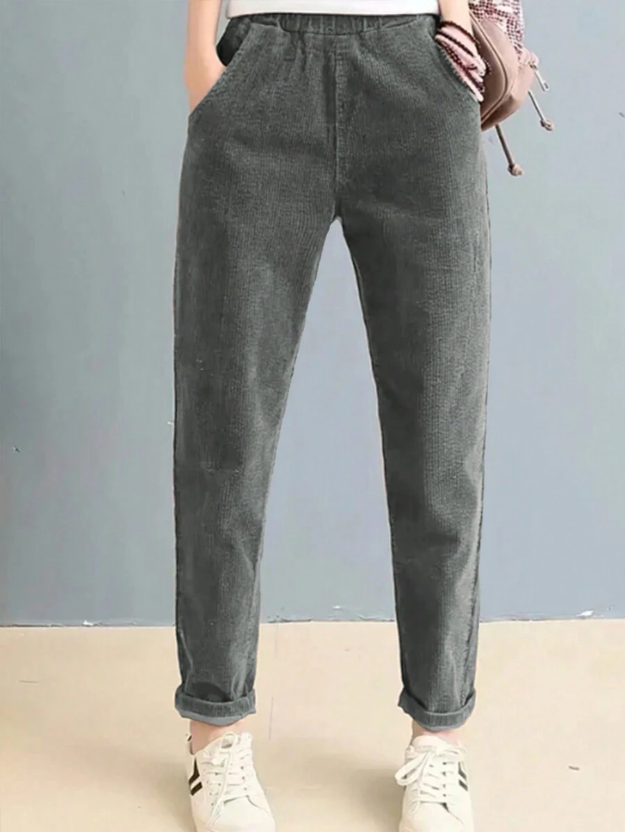 Quần rút dây thường ngày giặt sạch dành cho nữ - Xám - Xem 1