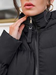 EURMUSE Women's Utility Hooded Front Zipper  Quilted Warm Puffer Down Coat - Black - View 7