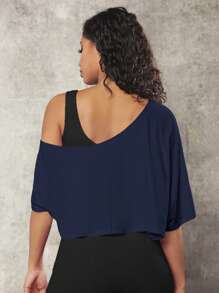 VARSITIE Damen Sport T-Shirt Top mit asymmetrischem Ausschnitt, Kontrast-Einsätzen und Cut-Out