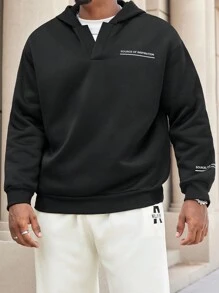 Manfinity Homme Men's Plus Size Letter Printed Casual Pullover Hoodie - Black - View 7