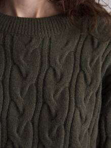Ontre Jersey de cuello redondo de punto trenzado de color verde oliva para mujer, uniforme escolar de otoño/invierno - Verde Oliva - Ver 4