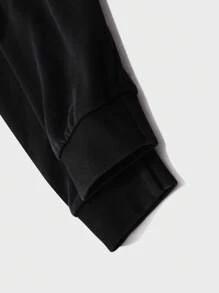 ROMWE MEN Street Life Men's Street Splatter Paint, Cross, Letter Print Hooded Sweatshirt - Black - View 3