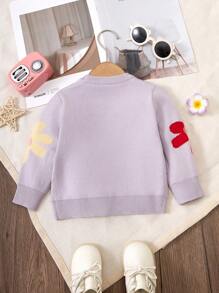 Baby Girls Soft Knitted Casual Floral Printed Sweater, Suitable For Home, Daily Wear, Outing, Party, Autumn & Winter - Dusty Purple - View 2