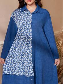 Al Najma 大码女式花卉印花长袖单排扣连衣裙，阿拉伯风格，休闲，朴素，适合日常休闲/旅行/度假/休假/家居服，超长大码阿拉伯服装 - 彩色 - 查看 7