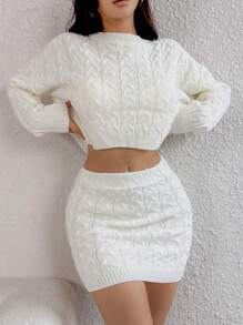 Chiquease 2 件女士返校装 - 白色迷你裙和长袖毛衣，秋冬套装 - 白色 - 查看 6
