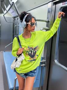 Rafael Machado Maglione in maglia con stampa di lettere di angelo stile Y2K, stile vintage, adatto per vacanze, festival, Ibiza - Verde - Visualizzare 3