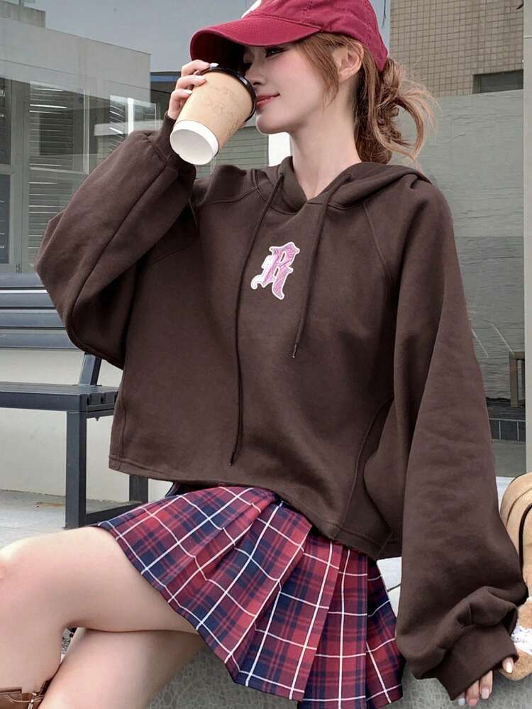 Women's Short Loose Solid Color Thermal Lined Sweatshirt Hoodie Fall,Winter