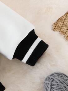 Baby Boy Letter & Bear Embroidery Casual Sport Baseball Jacket, Spring Autumn, Baby Boy Bomber Jacket - Black - View 7