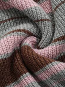 DAZY Áo len sọc cổ tròn tay dài tối giản, thường ngày, trang phục mùa thu - Xám - Xem 8