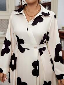 SHEIN Unity Plus Size Full Floral Print Button Front Long Sleeve Dress, Assorted Prints Maxi Women Outfit - Apricot - View 7