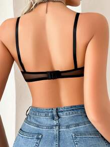 Women's Romantic Contrast Lace Criss-Cross Strap Bra, Daily Wear, Lingerie - Black - View 2