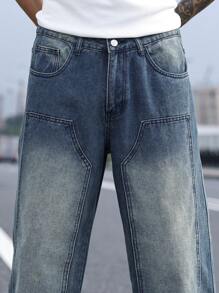 Manfinity Homme Vaqueros rectos casuales desgastados para hombre - Azul lavado medio - Ver 6