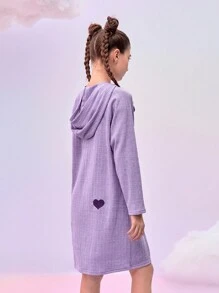 SHEIN X Care Bears Robe à capuche jolie avec impression d'ours de dessin animé et appliqué pour fille préadolescente, couleur violette - Parme - Voir 2