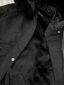 SHEIN Unity Casual Fluffy Collar Drawstring Waist Hooded Padded Padded Coat, Winter Clothes Fall Cloth For Women