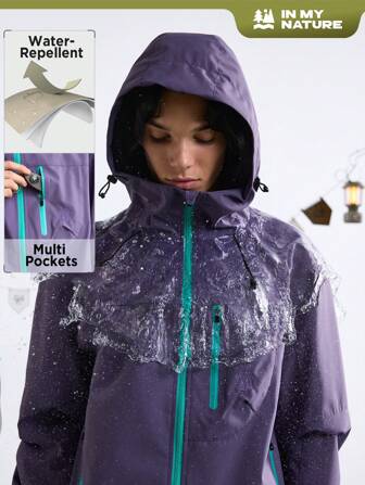 In My Nature Men's Hooded Drawstring Windbreaker Waterproof Jacket Back To School Gym Clothe Hiking Outfit Plain Zip Up,Purple Jacket