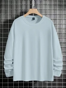 EURMUSE Men Solid Round Neck Tee - Baby Blue - View 3