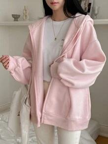 DAZY Women's Letter Print Thermal Lined Hooded Sweatshirt Fall, Winter - Pink - View 7