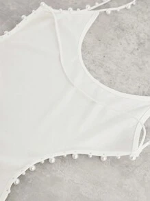 SHEIN Unity Bộ đồ liền thân hở lưng đính ngọc trai cho mùa hè - trắng - Xem 9