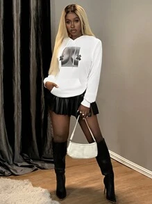 Zolique Sudadera informal con capucha, de manga larga, estampado corporal, cordón ajustable, bolsillo, para mujer, otoño e invierno