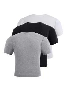SHEIN 3-teiliges Set von Lässig-Strick T-Shirts in mehreren Farben für Teenager Mädchen - Verschiedenfarbig - Übersicht 2