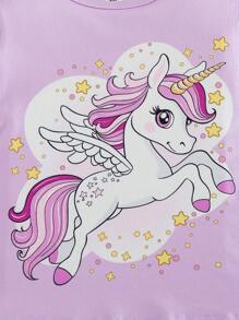 SHEIN 2pcs/Set Young Girls Cute Digital Cartoon Print Round Neck Casual Long Sleeve Top And Loose Drawstring Pants, Spring/Autumn