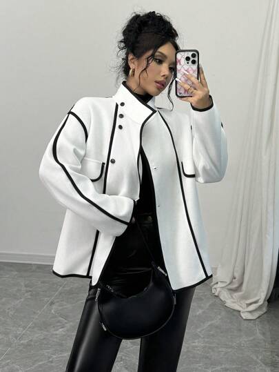 Chiquease 女士拼色长袖纽扣休闲夹克