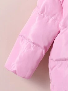 Young Girl Loose Padded Coat With Stand Collar, Rhinestone Butterfly Pattern - Pink - View 5