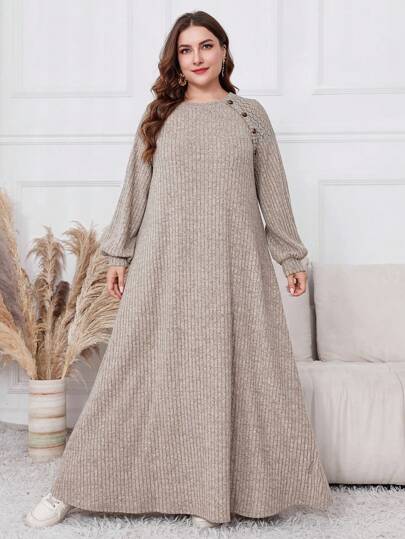 Al Najma Plus Size Plush Patchwork Long Casual Dress, Autumn/Winter, Casual Modest Tunic Dresses, For Casual Daily/At Home Maxi Women Outfit Fall Cloth For Women