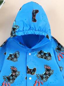 Boys' Cute Monster Print Waterproof Raincoat With Shoe Covers,Outdoor Hiking School Rain Jacket Set